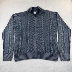 Carbon 2 Cobalt Sweater Mens XL Blue Linen Cotton Cable‎ Knit Full Zip Heavy